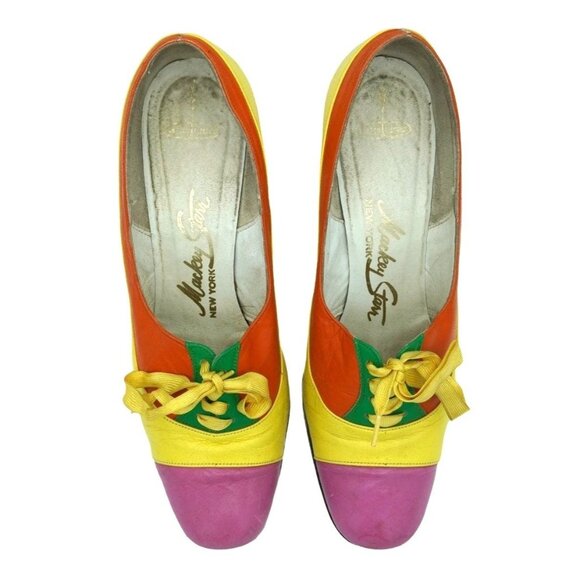 Vintage 1960s 1970s Mackey starr Psychedelic Colorblock Heels Rainbow Mod Pumps - Picture 2 of 10